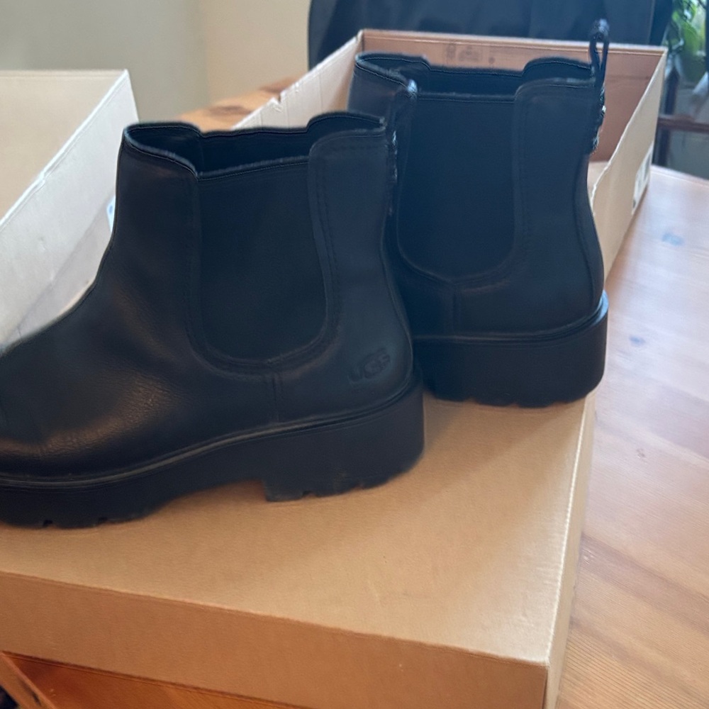 UGG Black Leather Chelsea Ankle Boots